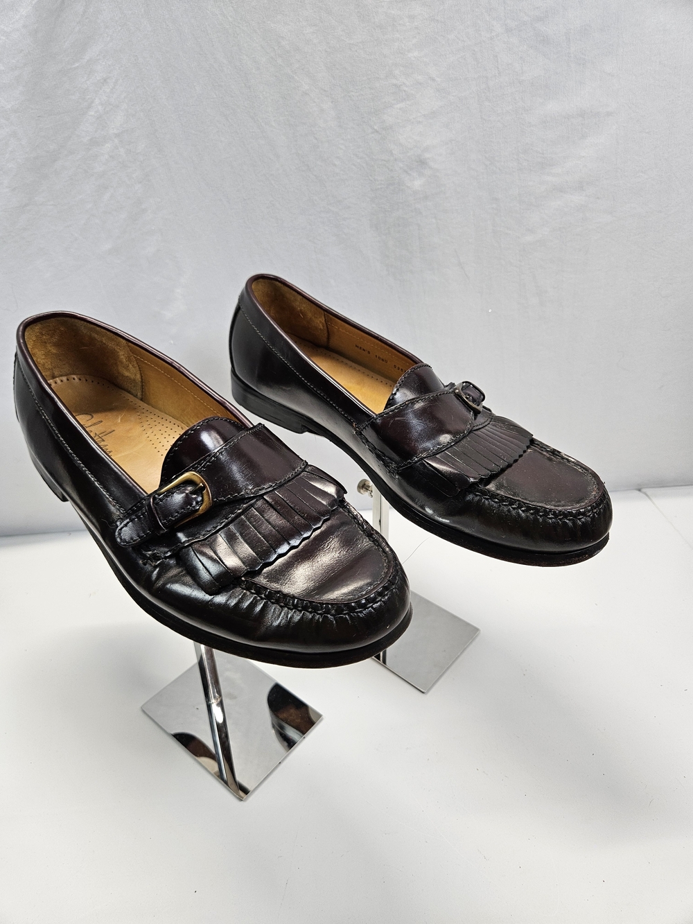 Cole Haan Pinch Buckle Kiltie Loafers Mens Burgundy Leather Monk Strap Shoes